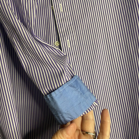 Ralph Lauren Purple and White Striped Ruffle-Collar Button-Down Shirt - Picture 3 of 5